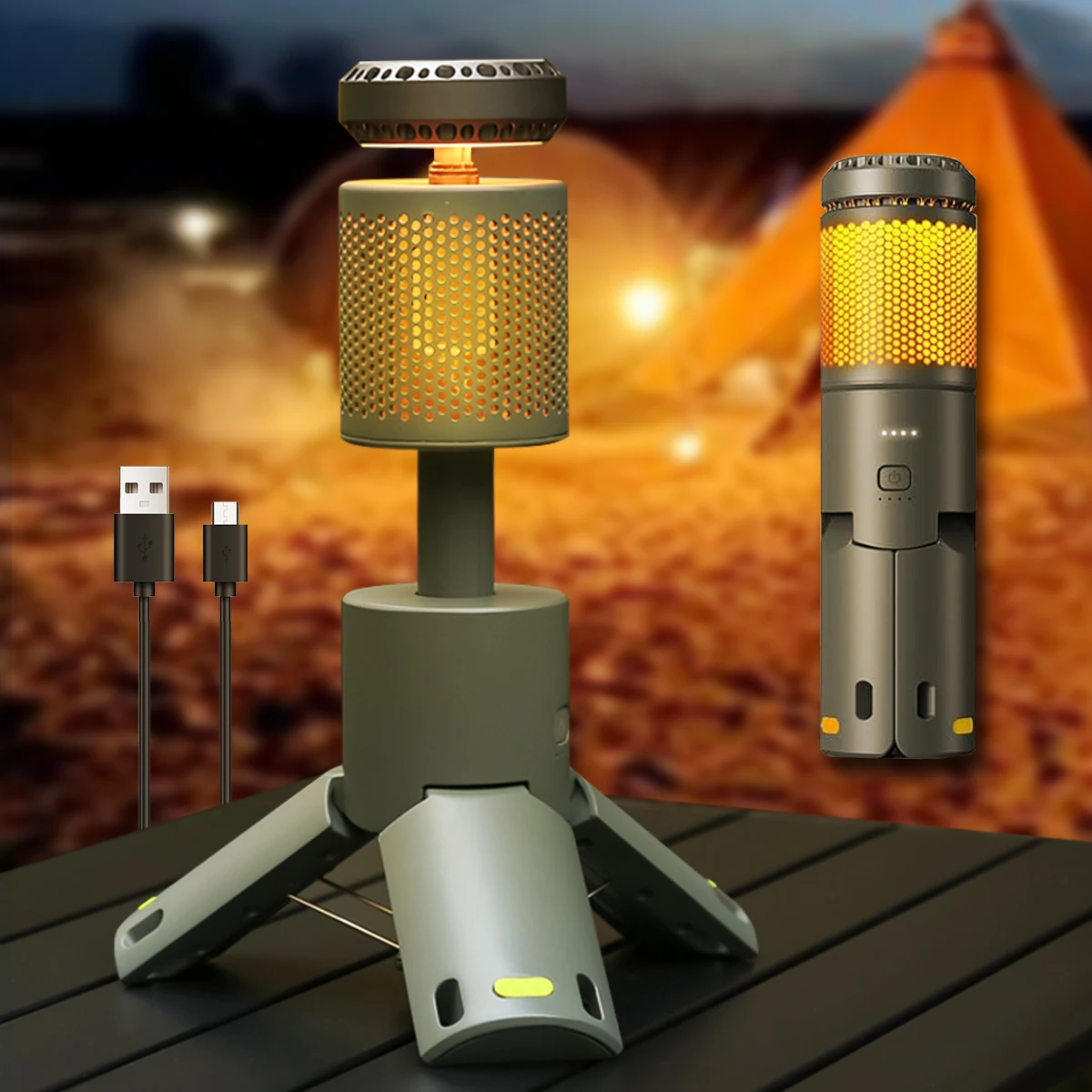 Outdoor Light Waterproof Lighting Camp Lights Lamp Tactic Lamps Portable 7800mAh Lantern Gray Yellow Hole for ground fixation