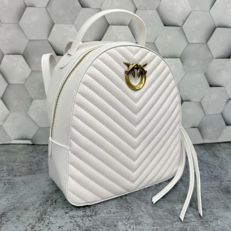 Pinko Cream Studded leather Backpack with Gold Accents Pinko leather backpack - Gem main image 3