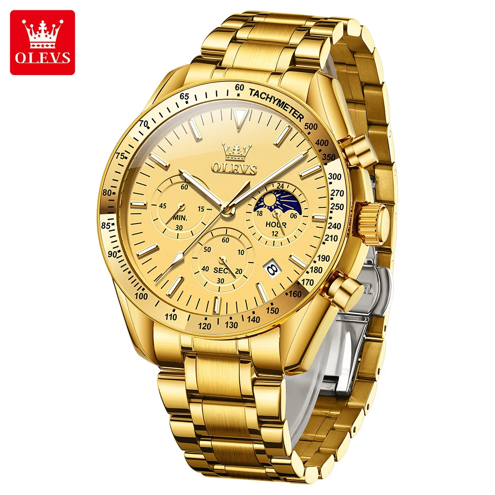 

OLEVS 3618 Men's Watch Moon Phase Chronograph Quartz Watch For Men Luxury Waterproof Date Business Man Wristwatch Steel Strap