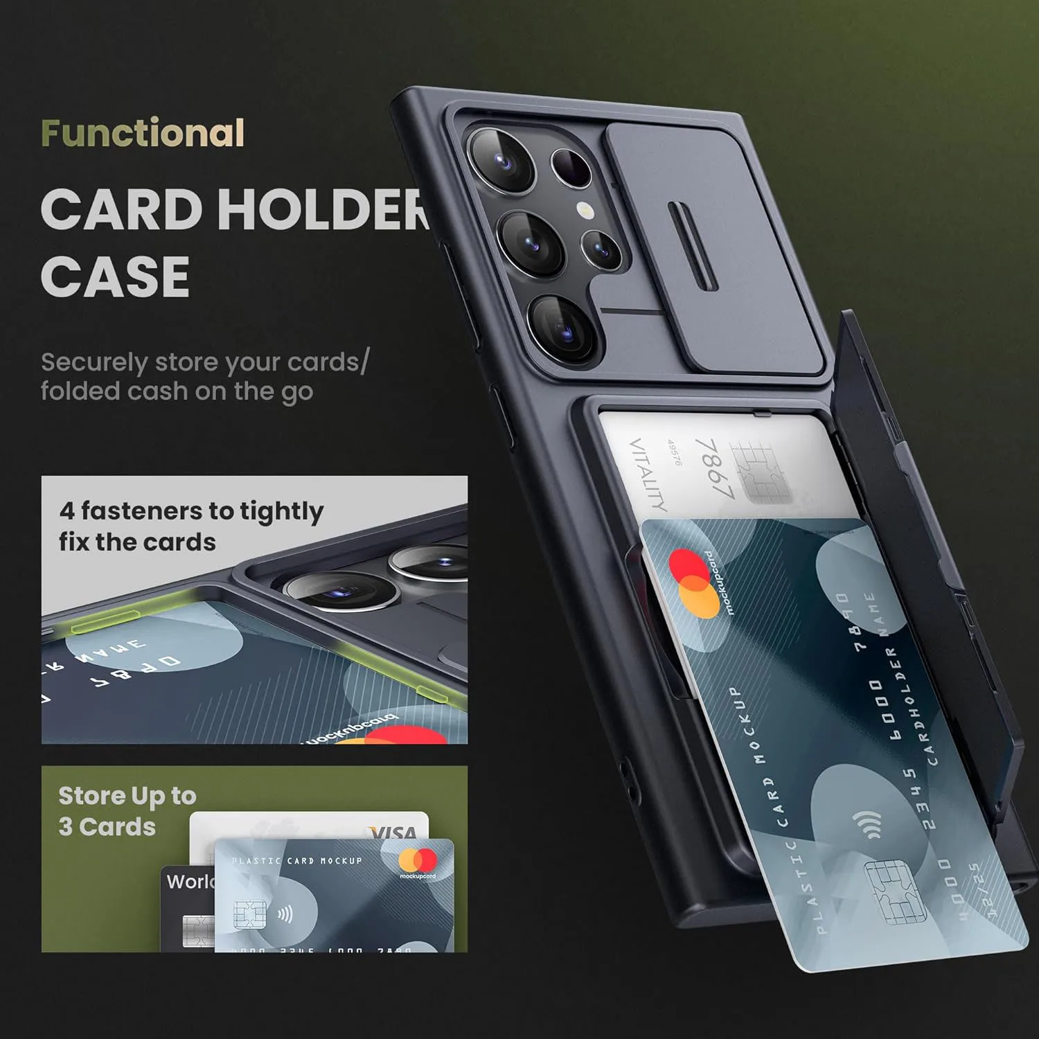 For Samsung Galaxy S24 Ultra Wallet Case With Card Holder Stand Sliding Camera Cover RFID Blocking Rugged Shockproof Protection