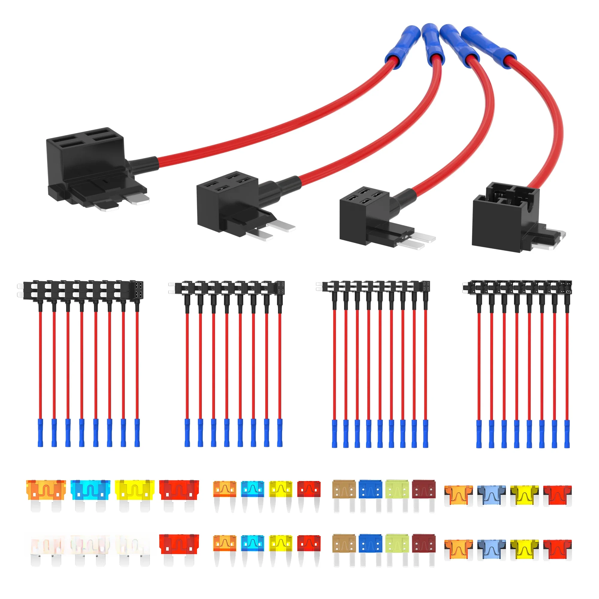 36 SZTUK bezpieczników 12V 4 typy Dodaj zestaw bezpieczników z bezpiecznikiem 5A 10A 15A 20A Standardowy niskoprofilowy adapter bezpiecznika Mini i Micro2 do samochodu — 2