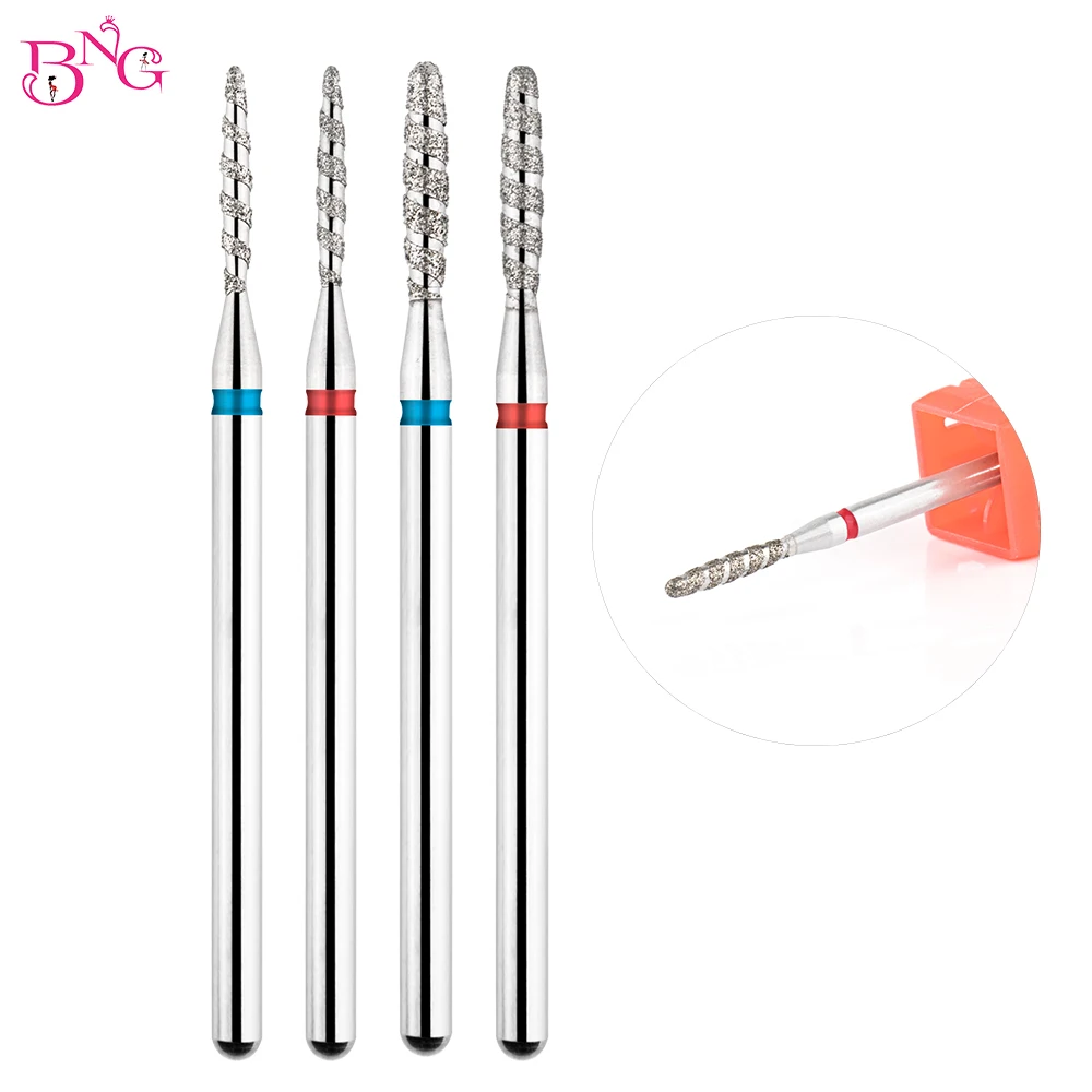 BNG 2pcs/lot Diamond Nail Drill Bits 3/32'' Russian Manicure Drill Bits Rotary Burr Cuticle Flame Tip Nail Accessories Tools