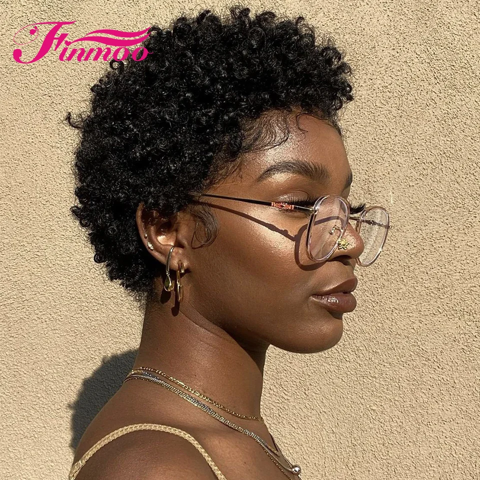 Afro Kinky Curly Human Hair Wig Ready To Ship Wear Pixie Wig Full Machine Made Wig Body Wave 100% Human Hair Wigs For Women