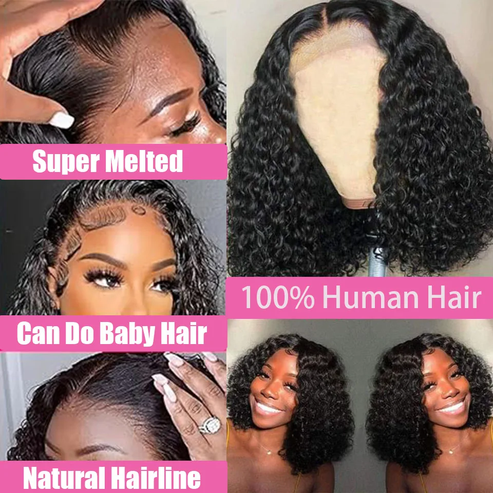 Bob Wig Human Hair Deep Wave Hd Lace Wigs Human Hair Short Bob Deep Curly 4x4 Lace Closure Wigs For Black Women 1b Natural Color