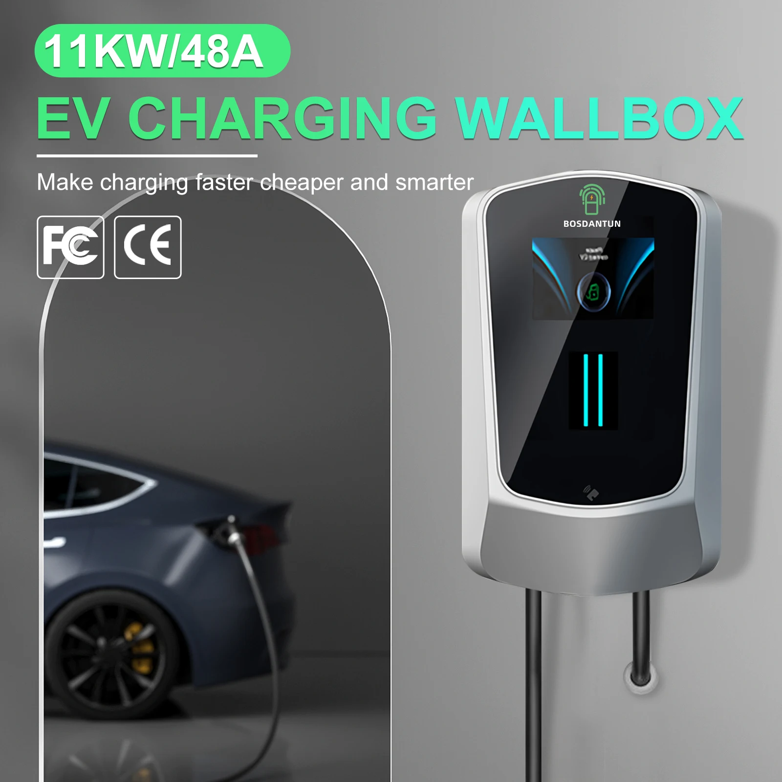 BOSDANTUN Home Level 2 EV Charger up to 48Amp, 240V, type 1 Indoor/Outdoor  NEMA 14-50 Plug with app  5mcable wallbox