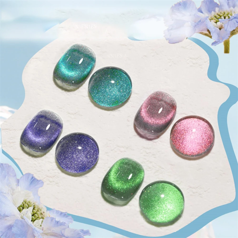 6Pcs Glitter Magnetic Nail Gel Set Super Bright Gorgeous Reflective Semi Permanent UV Gel Nail Art Galactic Effect Gel Varnish