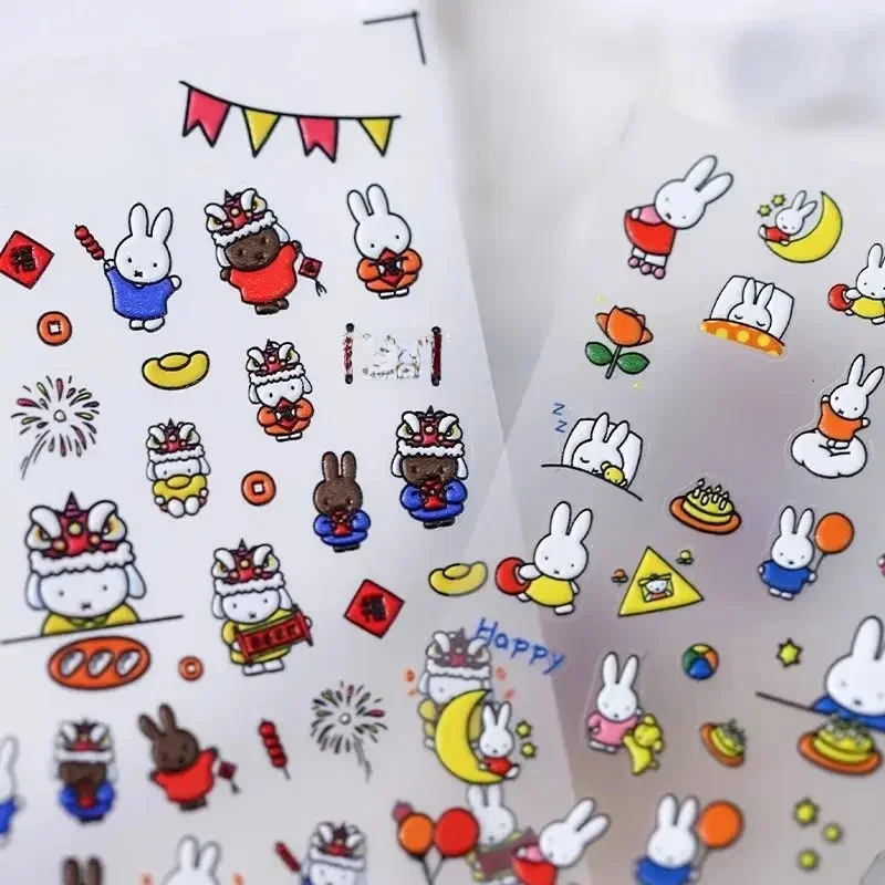 Kawaii Miffy 3D Relief Nail Art dessin animé lapin mignon Simple étanche autocollant pour ongles cadeau de noël jouet