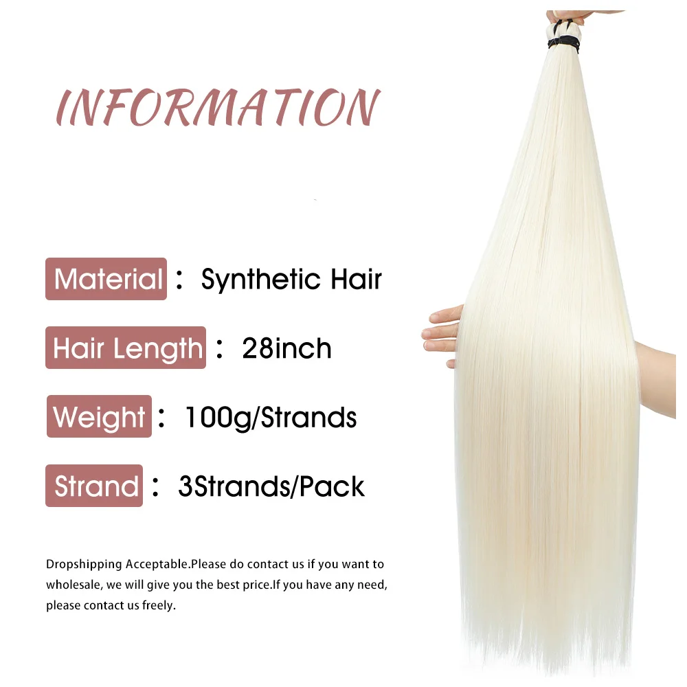Straight Synthetic Braiding Hair White Color Crochet Hair Extension 3Pcs/lot 28Inch Straight Crochet Braid Hair Bundle For Women
