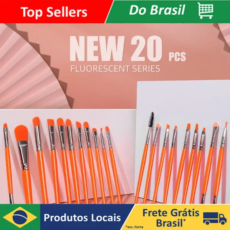 Kit 20 Pinceis Profissional Pincel Maquiagem Preto e Neon