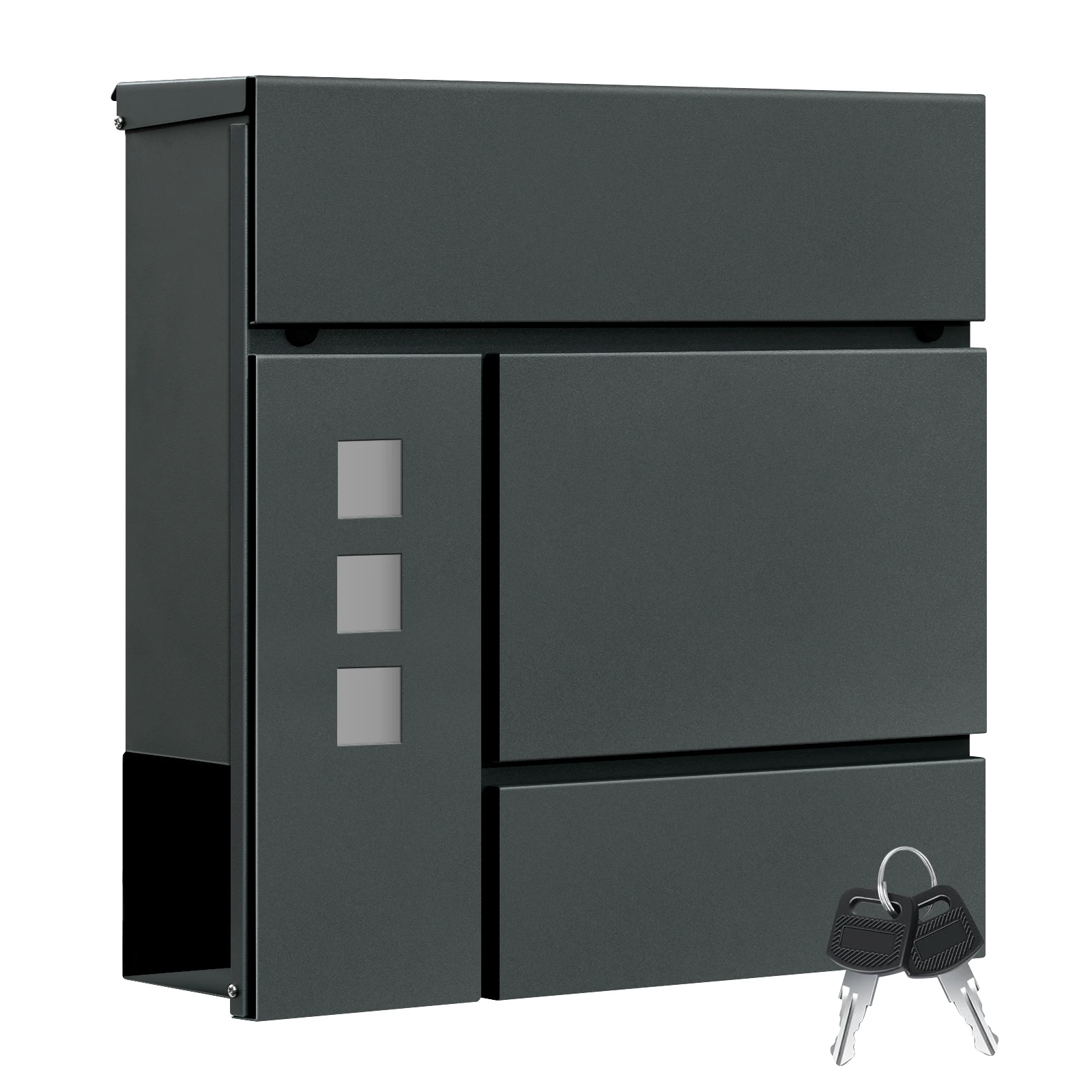 Modern Letterbox Anthracite Postbox with Newspaper Holder Transparent Window Name Tag Lockable Wall Mailbox with 2 Keys