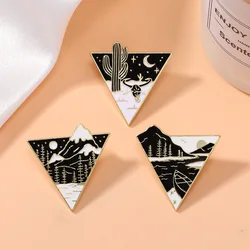 Dark Style Mountain Tree River Enamel Brooch Creative Natural Landscape Triangle Lapel Pin Badge Backpack Clothing Accessories