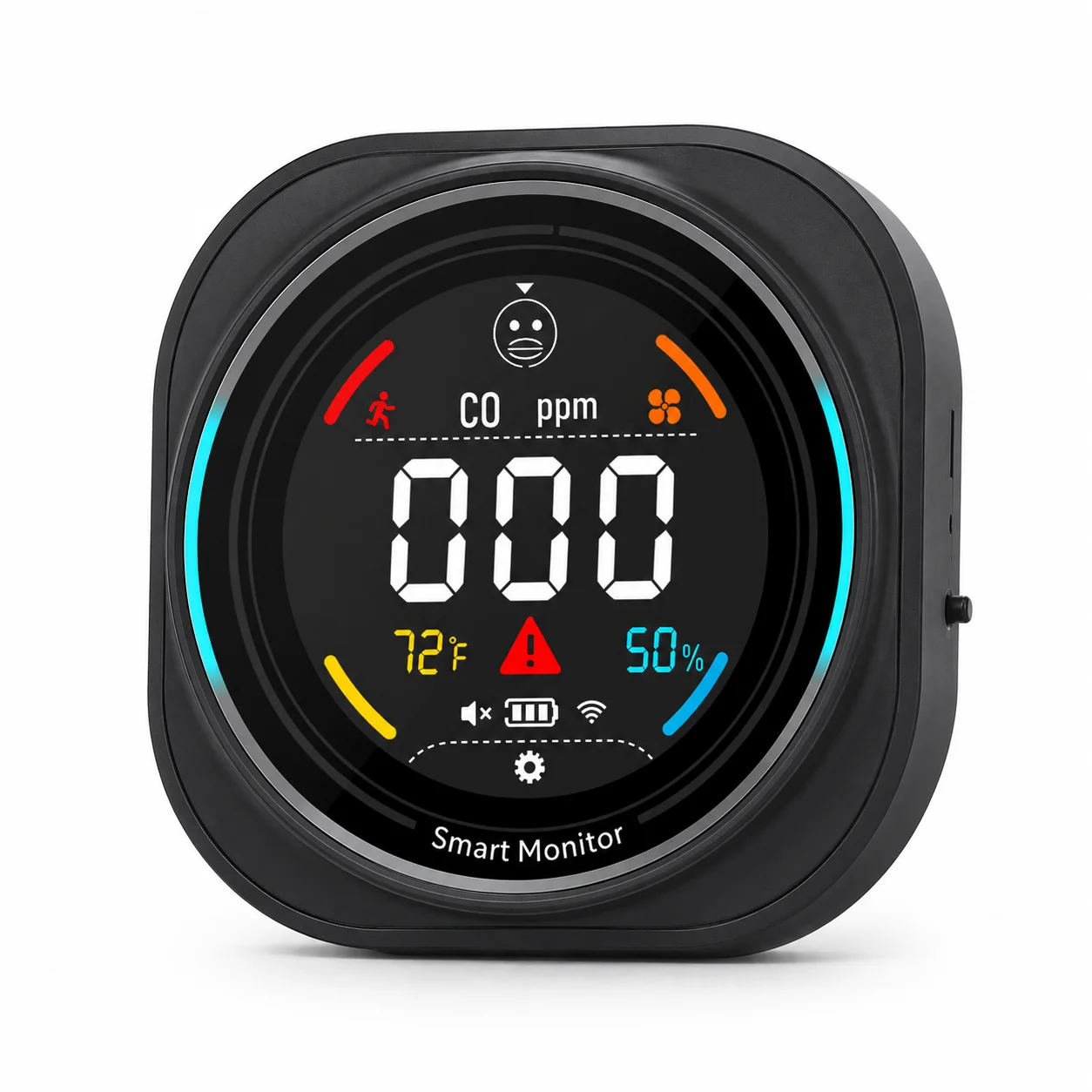 Smart WiFi CO and CO2 Detector Tuya App Air Quality Monitor with Temperature Humidity and Rear Flashlight FABISENSE PTH-281BW