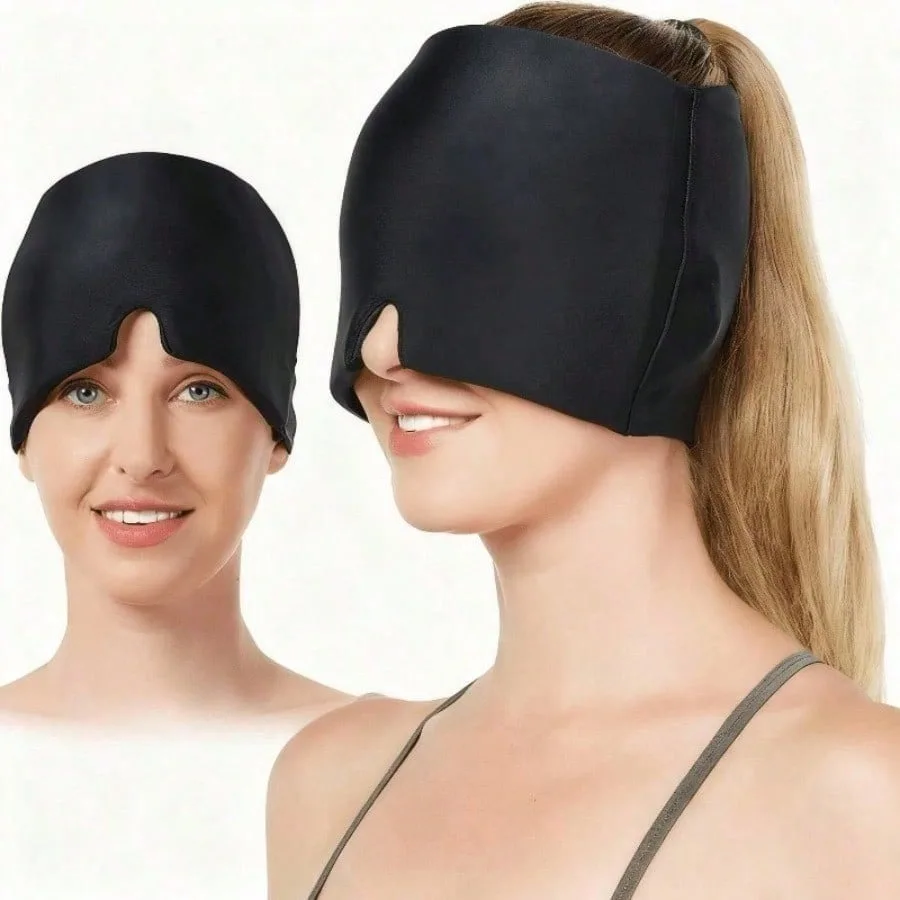 

1-piece hot and cold therapy migraine cap – Thick gel headache relief patch to relieve sinus pressure, eye bags, and tension – Reusable cooling mask (black)
