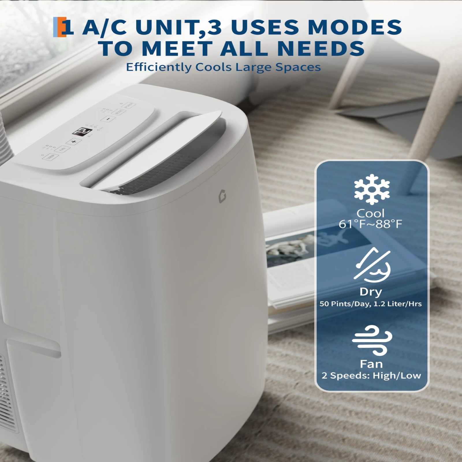 

14,000 BTU Portable Air Conditioner, 3 in 1 Portable AC Unit, Cooler/Fan/Dehumidifier for Room up to 700 Square Feet, AC Unit with 24-Hour Timer