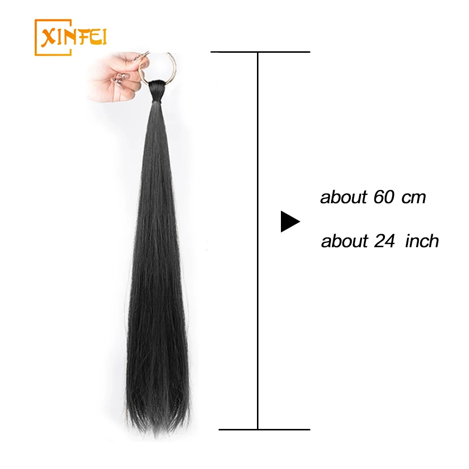 New Chinese Wig Female Decorative Ring Ponytail Hanfu Headdress Long Straight Ponytail Natural Wig Double Ponytail Wig Braid