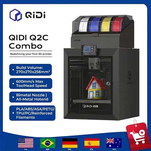 Original QIDI Q2C or Q2C COMBO 3D Printer Multi Color Printing Auto Leveling High Speed FDM Printer Fully Enclosed US Local Shipping