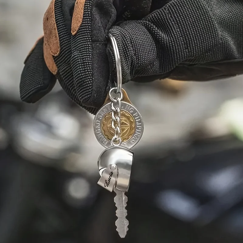 Personalized Stainless Steel Motorcycle Keychain, Fashionable Shaped Keychain, Customized Engraved Name Letter Amulet Keychain