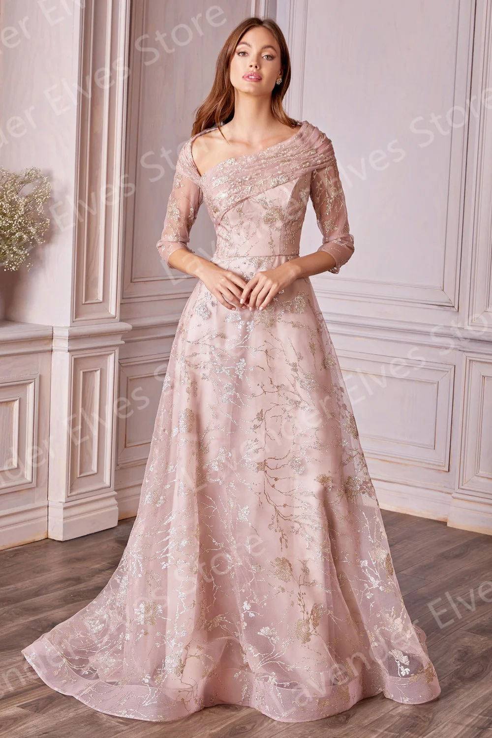 Elegant Pink Mother Of The Bride Dresses Beaded Long Sleeve Lace Appliqued Wedding Guest Dress Plus Size Formal Evening Wear