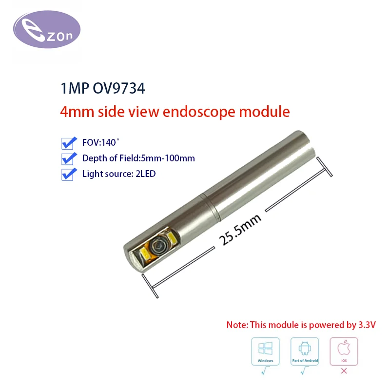 

1MP 4mm side view macro endoscope camera module wide angle FOV140゜ endoscope camera probe EZ-EN40SV-RT