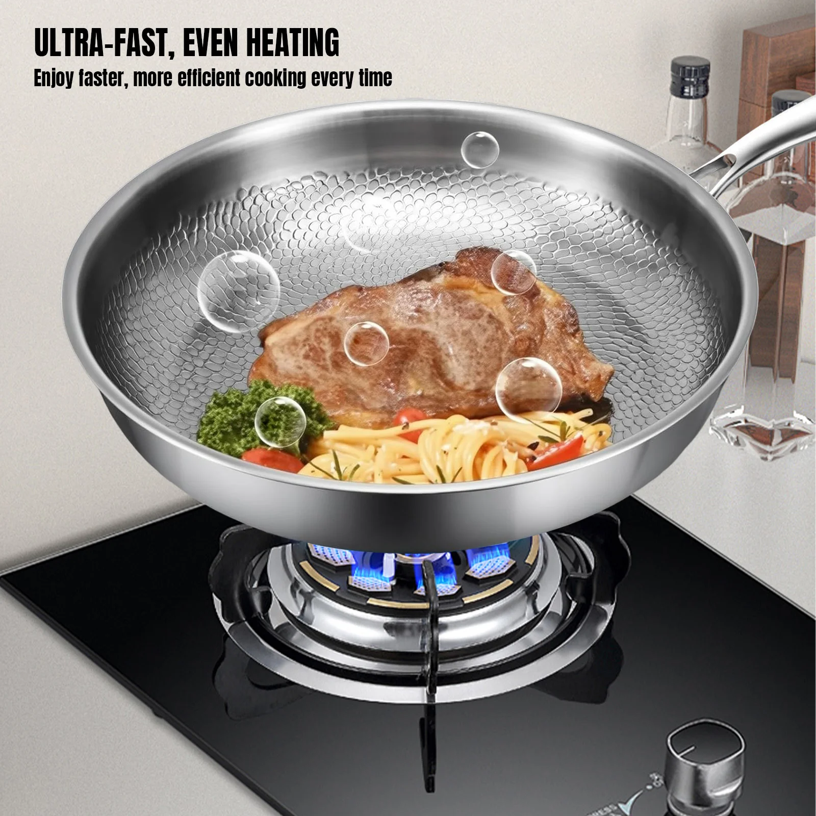 الراقية التيتانيوم عموم المنزلية غير المغلفة شريحة لحم مقلاة سبائك التيتانيوم غير عصا عموم موقد غاز مع مقلاة التيتانيوم