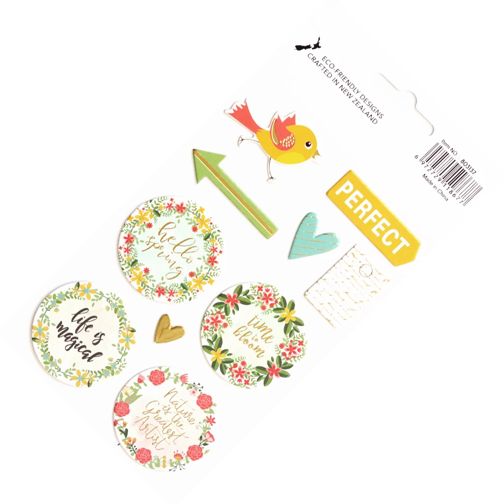 Kreativer Pfad Goldfolie Runder Kranz Scrapbooking Deko-Aufkleber Naturgefühl Frühlingsvögel Chipboard-Papieraufkleber für Journaling – Detail 13