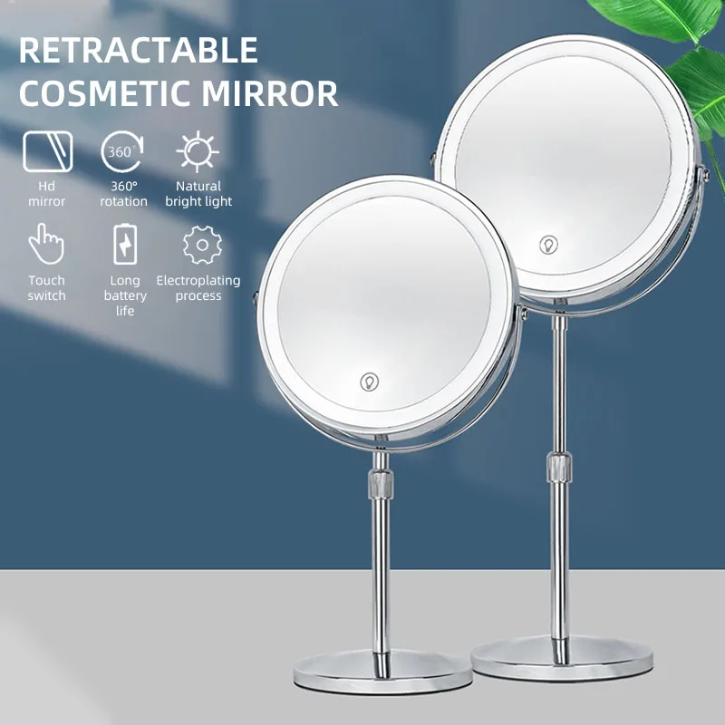 

8 inch led makeup mirror with light retractable charging double-sided dressing mirror dormitory mirror beauty mirror gift mirror