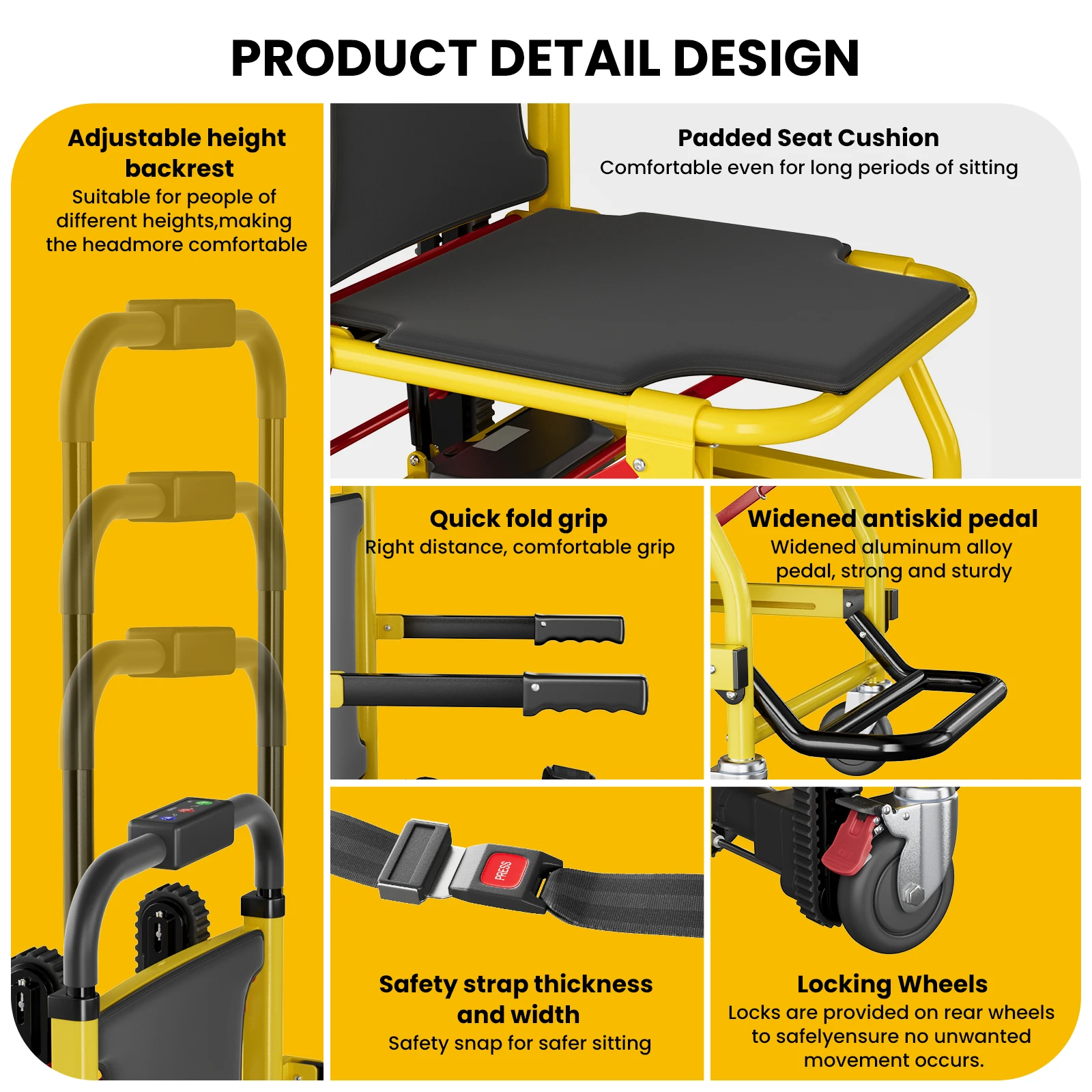 Electric Stair Climbing Chair Foldable Emergency Stair Lift Wheelchair Battery Operated Elderly Disabled Max 440 lbs Load 120W