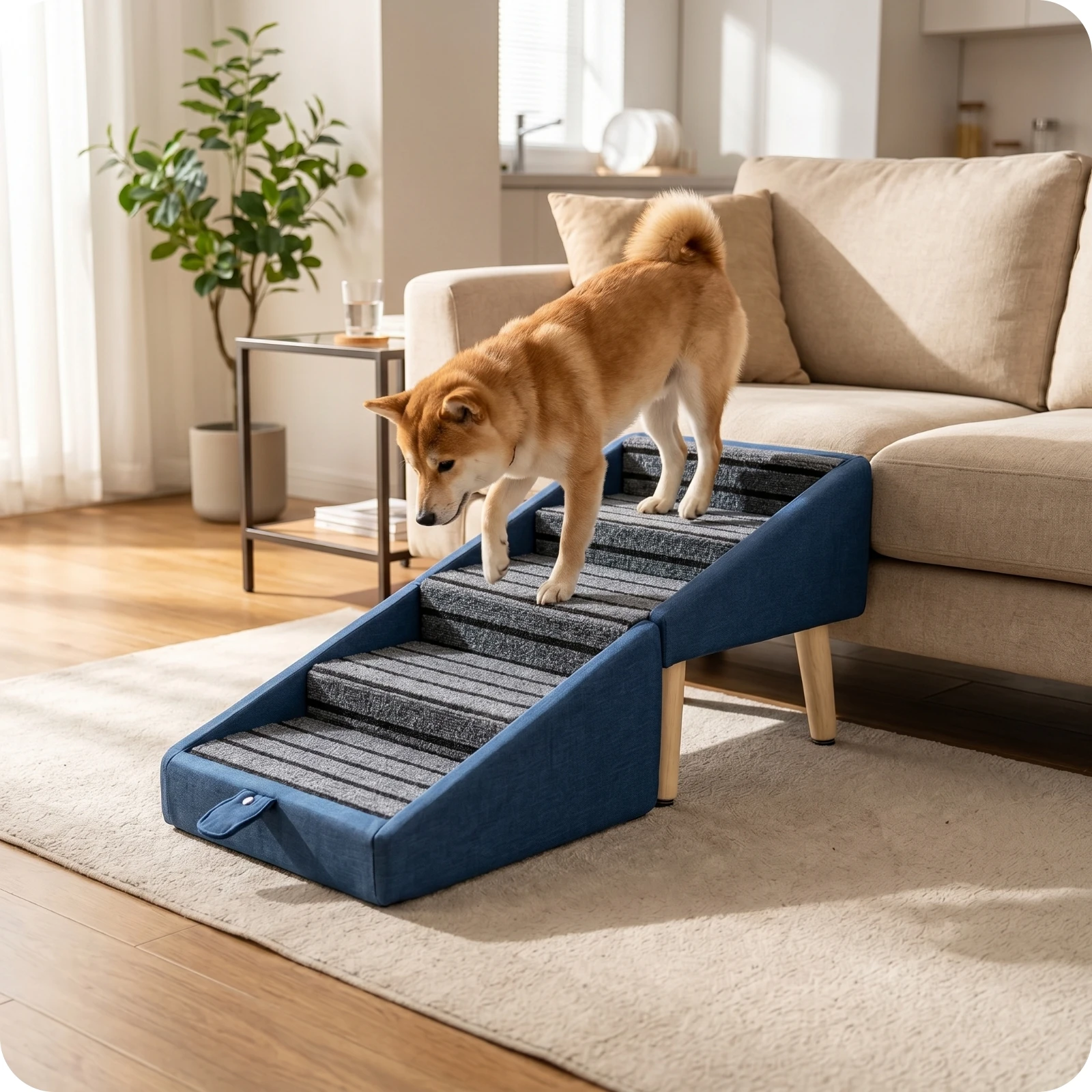 Solid Wood Indoor Climbing Ladder Steps Upholstered Pet Stair For Sofa Cat Dog Stairs Ramp Footstool Low-Impact Climbing