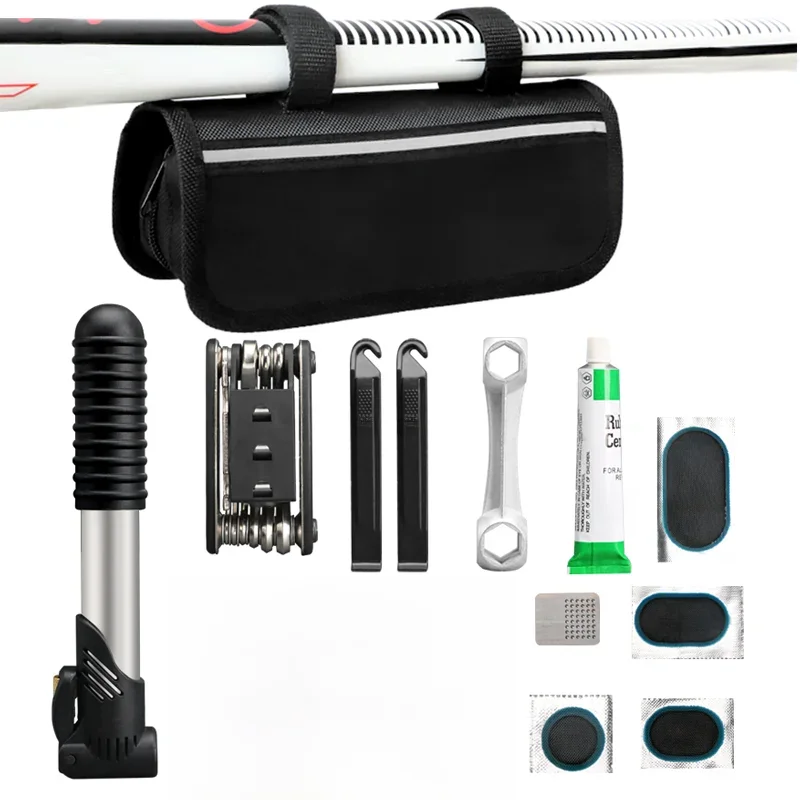 AliExpress UK riderace Bicycle Repair Kits Bag With Pump Rubber Patch Glue Tire Lever Crowbar Multi-function Folding Wrench Bike Tire Repair Tool Set