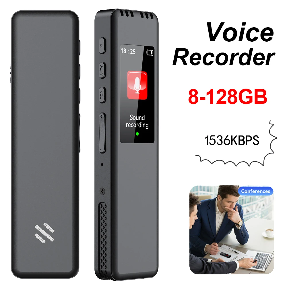 128GB/32GB/8GB Digital Voice Recorder Portable Voice Activated Audio Recording Noise Reduction with Playback MP3 Music Player