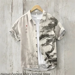 2024 New Men's Shirt Tops Fashion Short Sleeve Retro T-Shirt 3D Printed Shirt Retro Linen Extra Large Size 6XL