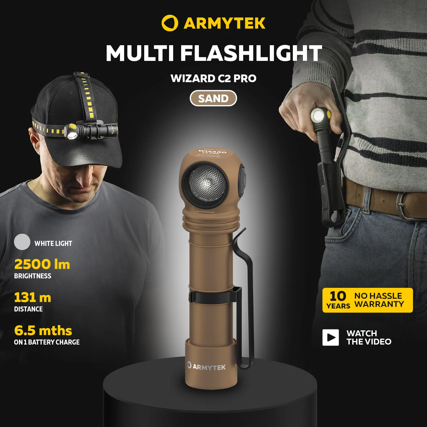 Armytek Wizard C2 Pro Magnet USB Sand (White light) 2500 lm LED Headlamp with 1x18650 battery