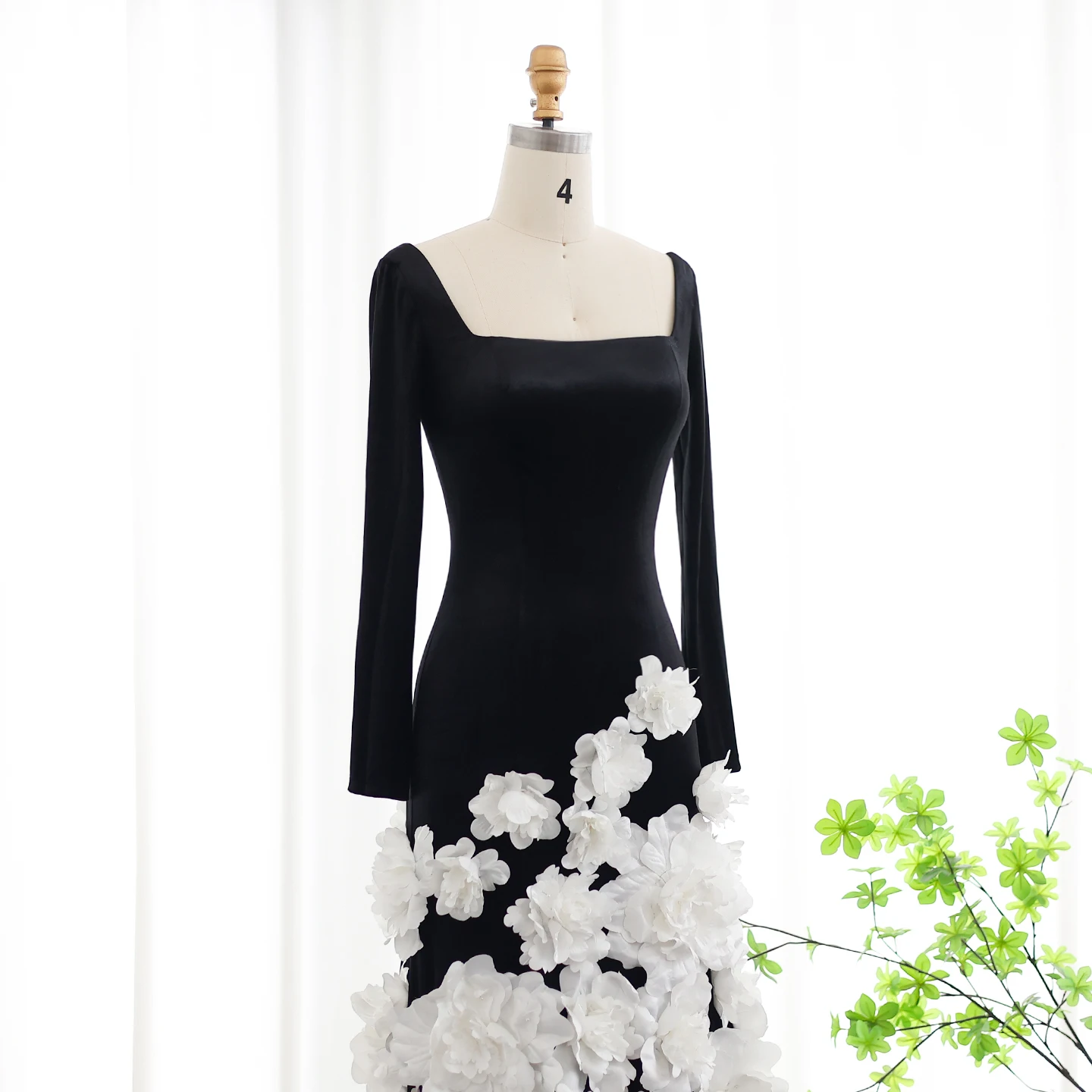 Sharon Said Luxus Dubai Schwarz Samt Trägerloses Abendkleid mit Handschuhen 3D Blumen Frauen Hochzeit Party Kleider SS748 Angepasst