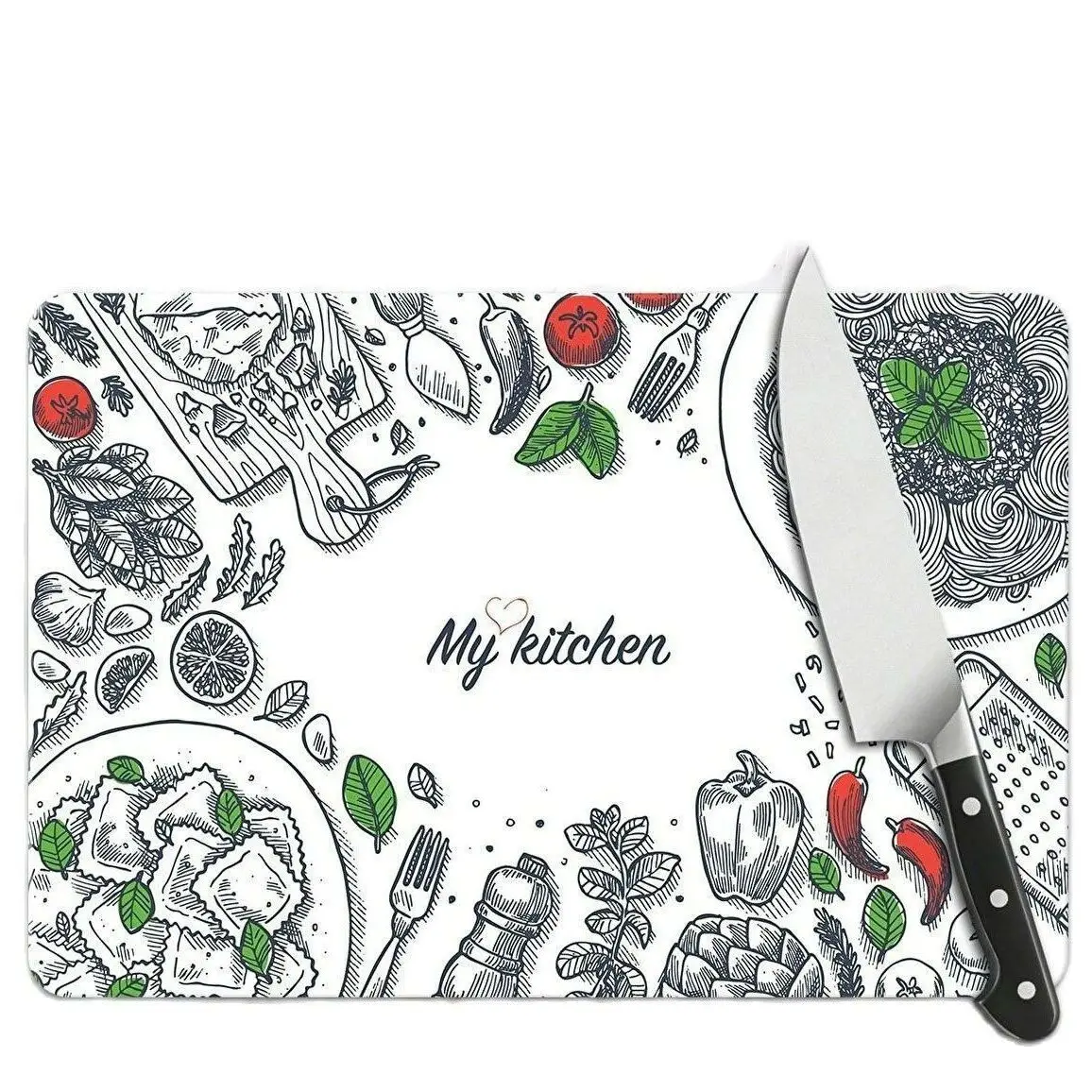 Kitchen Cutting Chopping board Tempered Glass Cutting Board Worktop Saver Anti-Scratch Cutting Board My Kitchen Temalı 30x40 cm