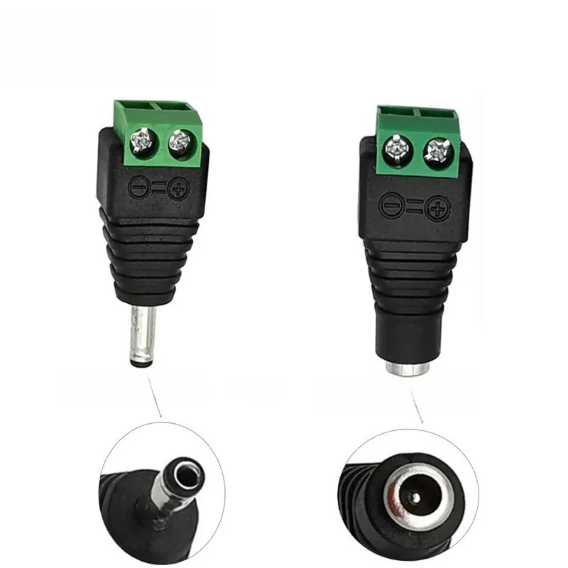 Connecteur de prise d'alimentation cc mâle femelle, 1/2/5 pièces, 3.5x1.35mm 1.35mm x 3.5mm, ne besoin de souder, adaptateur de prise cc 12V 24V pour vidéosurveillance