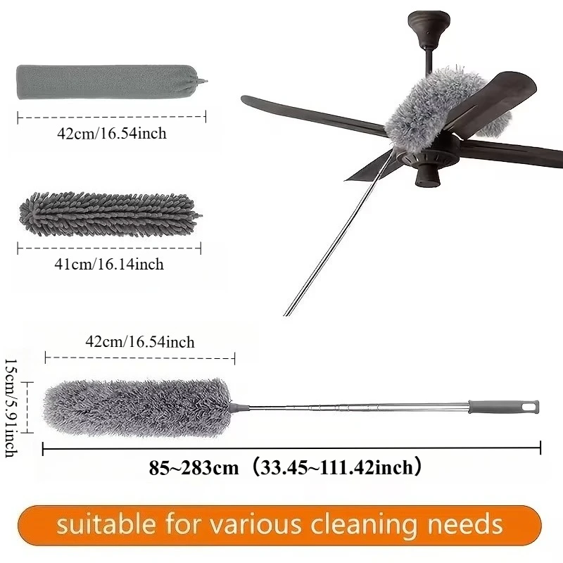5pcs Heavy-Duty Expandable & Bendable Cleaning Kit with Stainless Steel Pole & Microfiber Dusters - Washable Feather Duster for