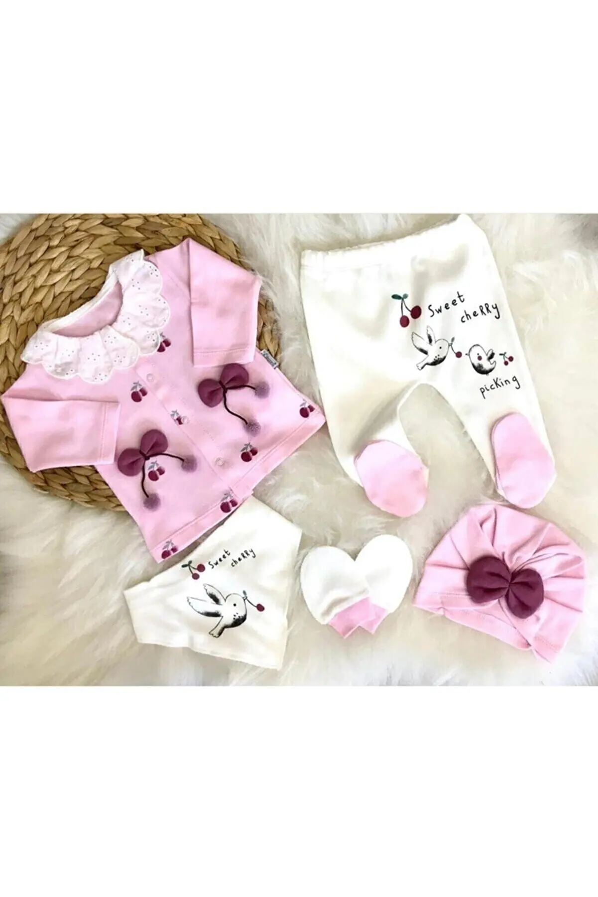 Baby Girl Newborn Baby Clothing Set Lacy Salmon Cherry Patterned Hospital Outlet 0-3 14months Cotton Baby Clothing