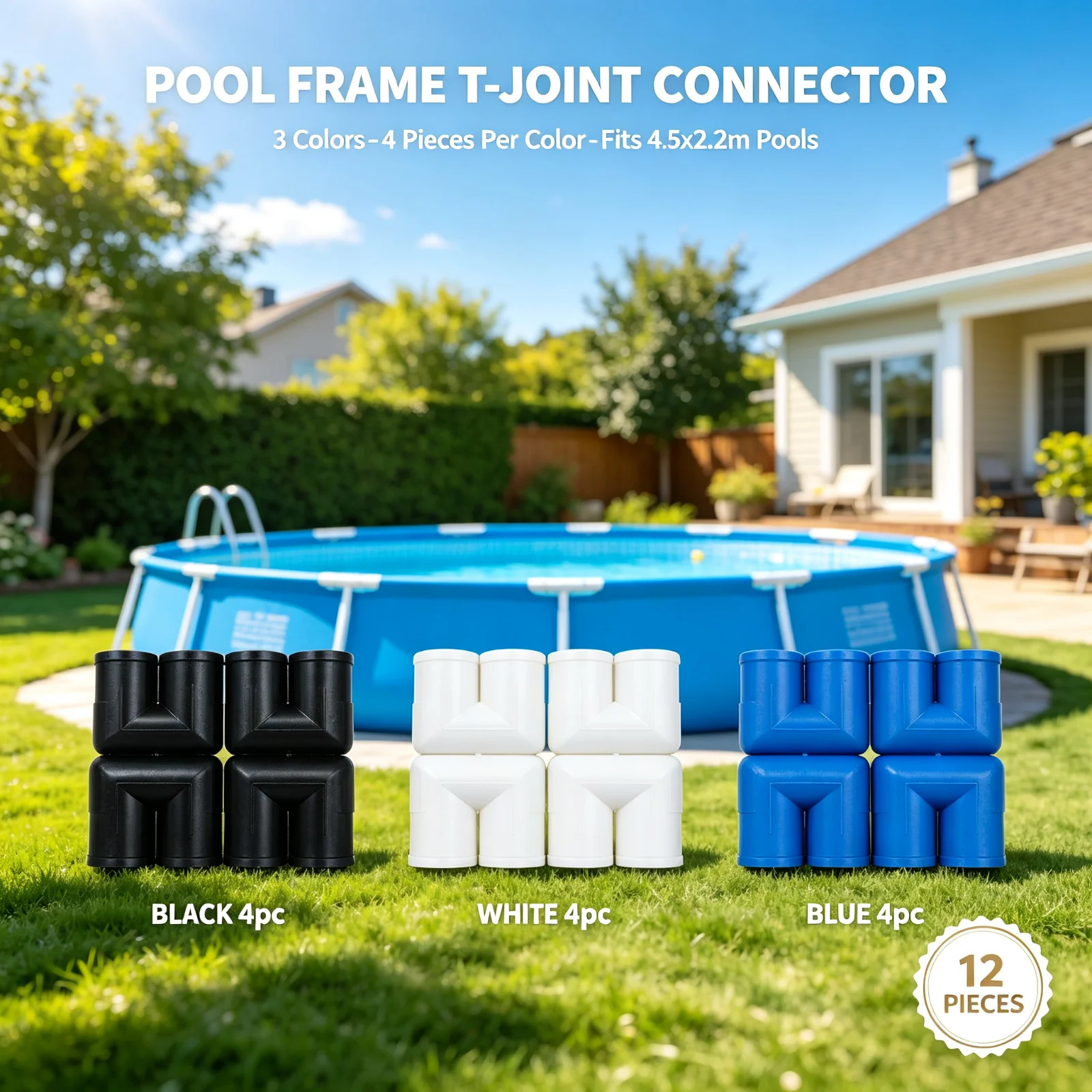 4Pcs T Joint Pool Frame Connector Leg and Beam Joint Above Frame Pools Repair Parts for 28273 Rectangle Frame Pools