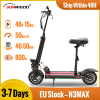 800W Powerful Electric Scooter 48V 15Ah Max Speed 50km/h 50km Range 10'' Tires Dual Shock Absorbing Folding EScooter for Adults