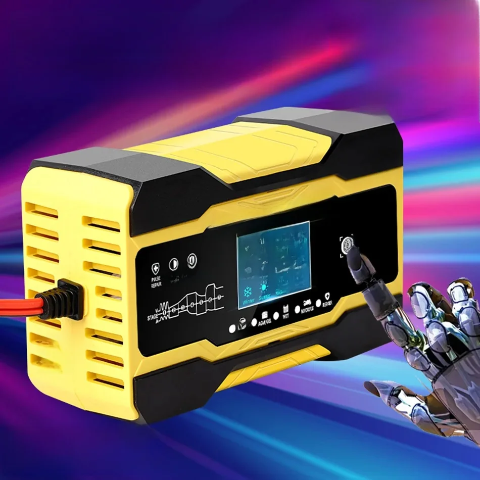 AliExpress Car Battery Charger Full Auto Motorcycle 12V 24V Pulse Repair LCD Display Smart Fast Charge AGM Deep Cycle GEL Lead-Acid Charger