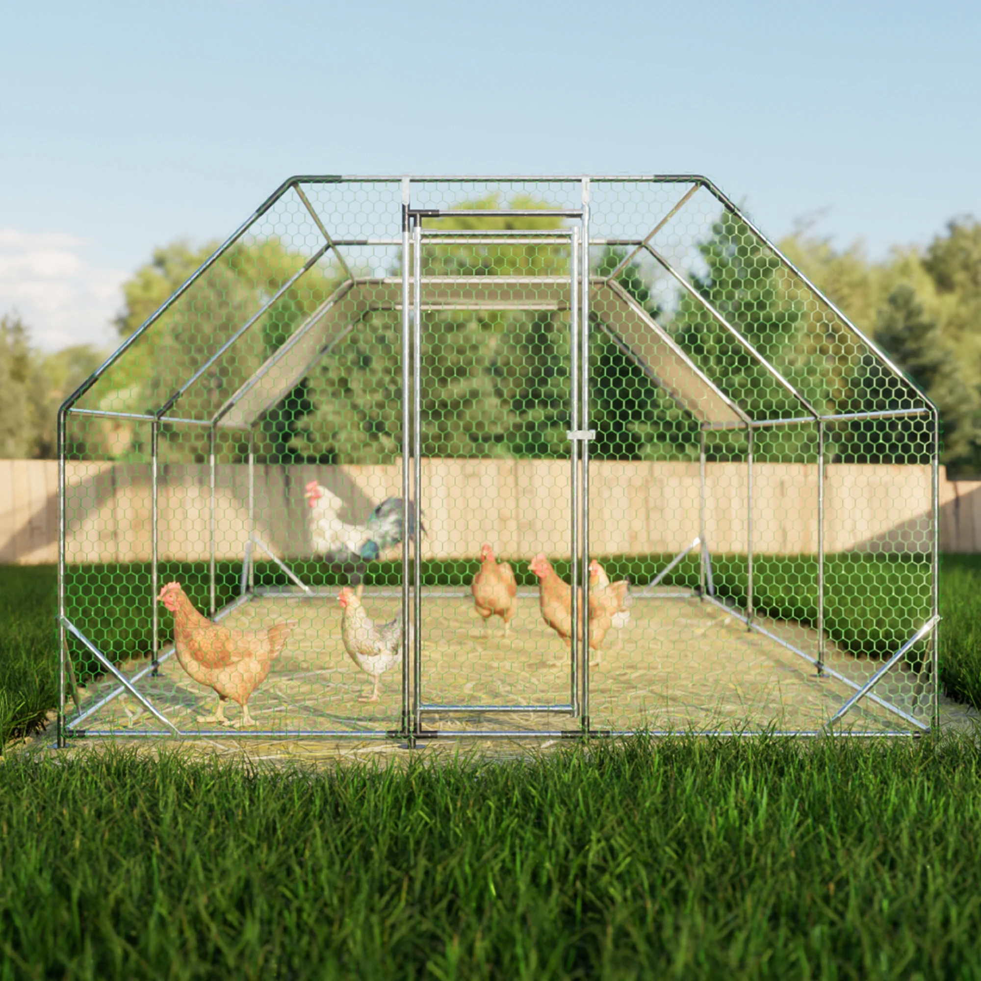 

10 ft. x 20 ft. Galvanized Large Metal Walk in Chicken Coop Cage Farm Poultry Run Hutch Hen House ( 3x6m)
