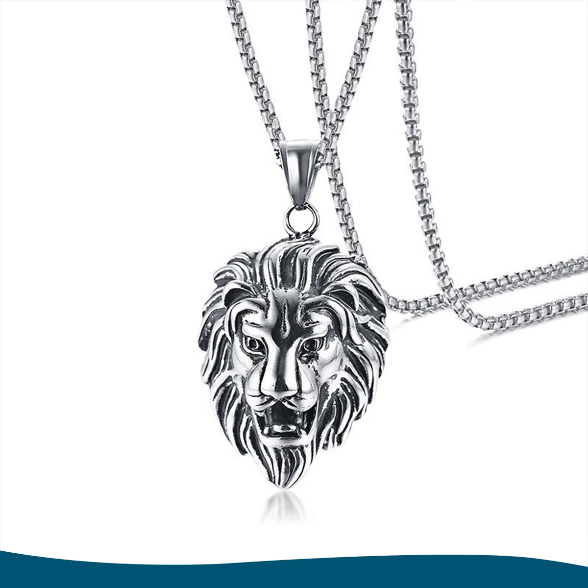 

Stainless Steel Hip Hop Jewelry Vintage Lion Head Pendant Necklace for Men