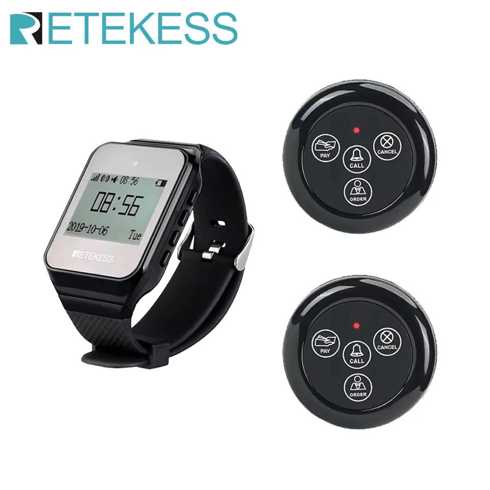 Retekess Hookah Restaurant Wireless Waiter Calling System TD108 Waterproof Watch Pager 2 TD032 Call Buttons For Cafe Bar Hotel