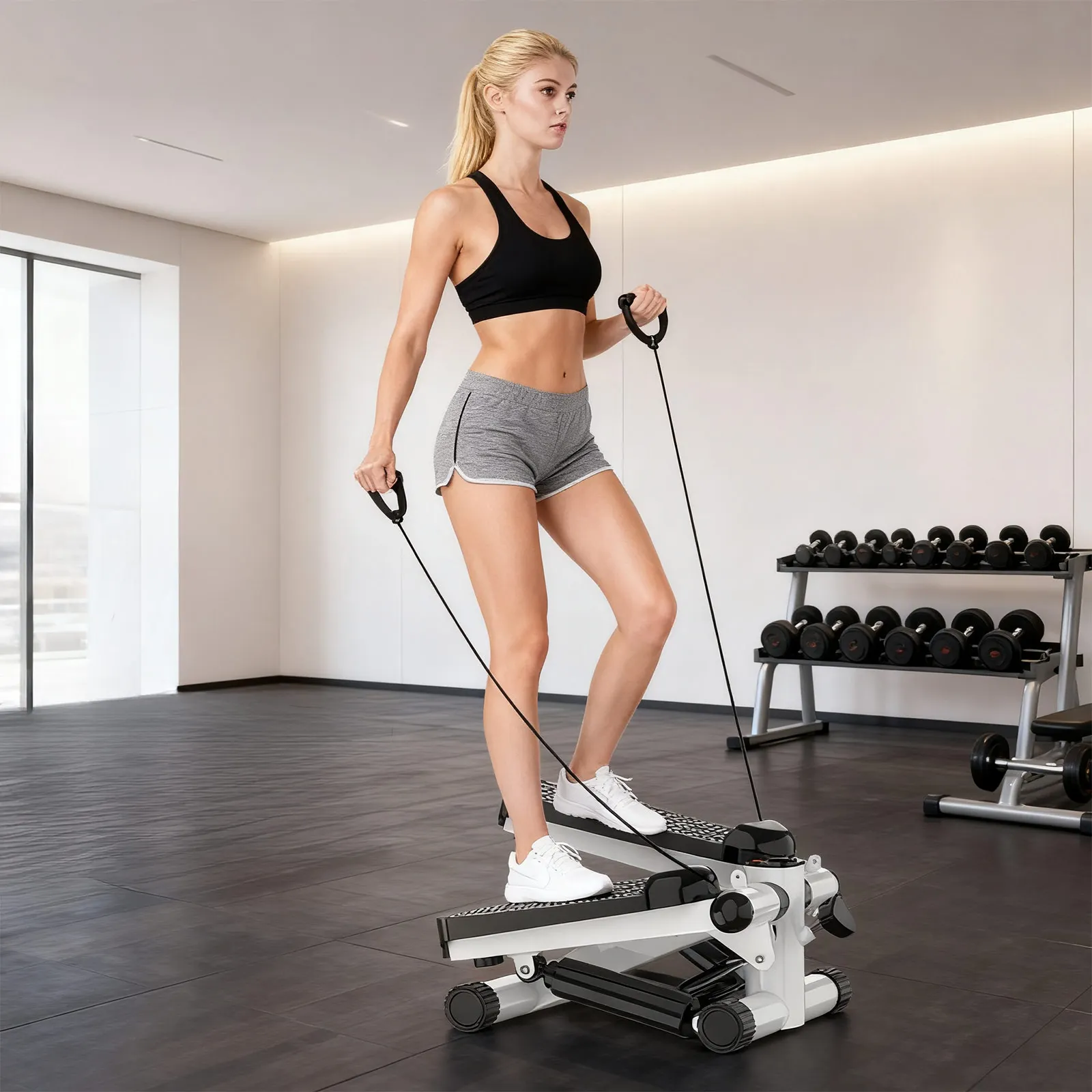 Mini stepper hydraulique avec bandes de résistance, écran LCD et pédales antidérapantes pour la remise en forme à domicile