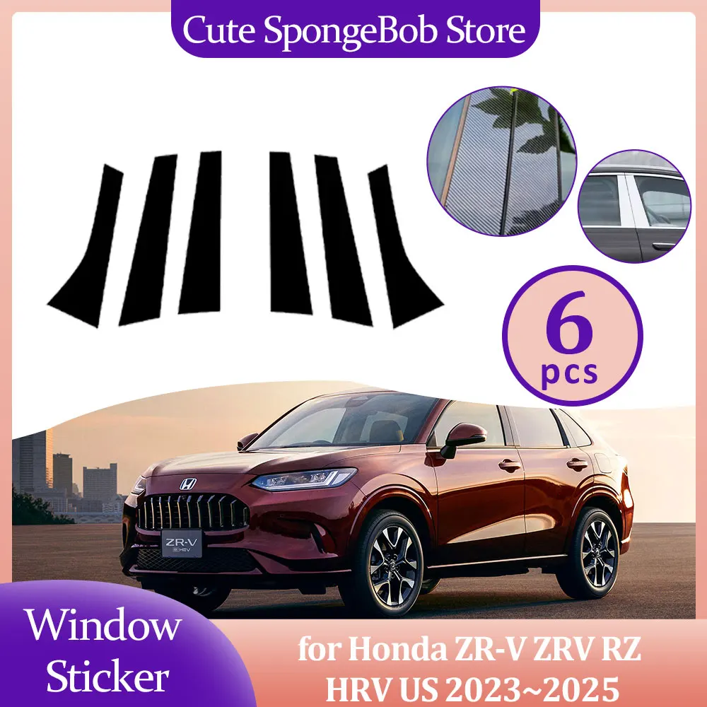 

Автомобильная накладка на дверь окно для Honda ZR-V ZRV RZ HRV US 2023 ~ 2025 2024 углеродное волокно хромированная наклейка черный столб аксессуары