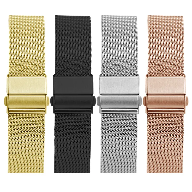 Milanese Loop Strap 18mm 20mm 22mm Men Women Stainless Steel Metal Double Press Folding Buckle Wrist Band Watch Accessories