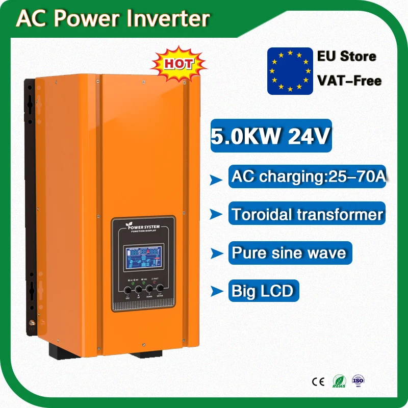 5000W Low Frequency 24/48V DC to AC 230/240Vac Pure Sine Wave Off Gird Power Inverter Charger with Toroidal Transformer