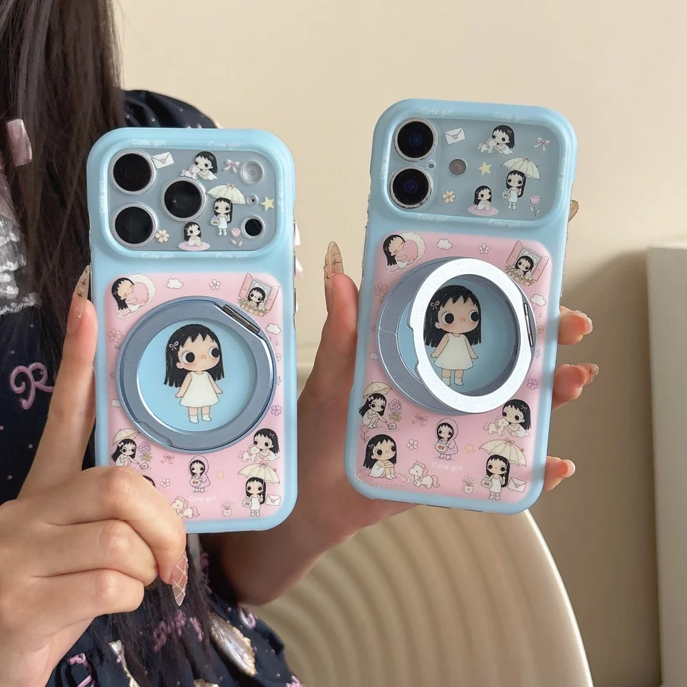 Kawaii Cartoon Girl Magnetic Phone Case for iPhone 18 Pro 17 Max 15 16 17 18 Pro Max 16 Pro, Fashion Shockproof Protection Cases