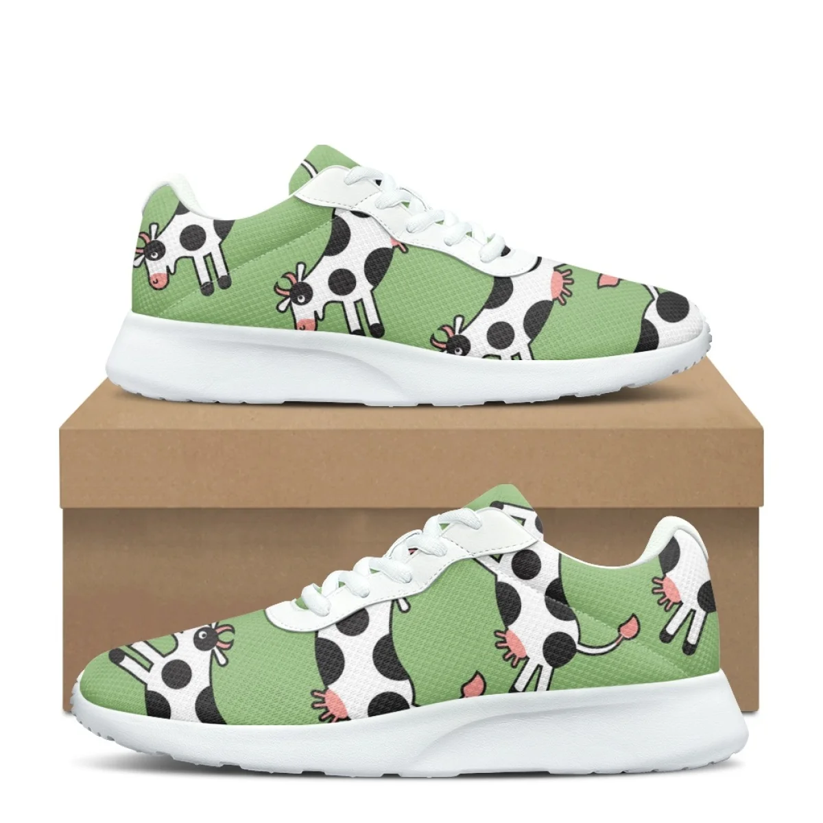 

Cartoon Cow Pattern Brand Design for Women Casual Fitness Shoes Comfort Shock Absorbing Wear-Resistant Ladies Outdoor Sneakers