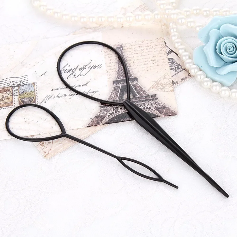 2 pièces/S et créateur de queue de cheval boucle en plastique noir poney Topsy queue pince cheveux accessoires tressage fabricant outil de coiffure pour femmes filles